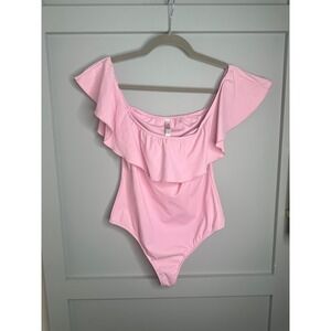 Victoria Sport Pink Ruffle Off Shoulder One Piece‎ Swimsuit Medium